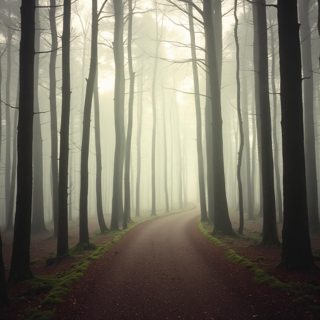 Un sendero silencioso entre árboles altos en un bosque