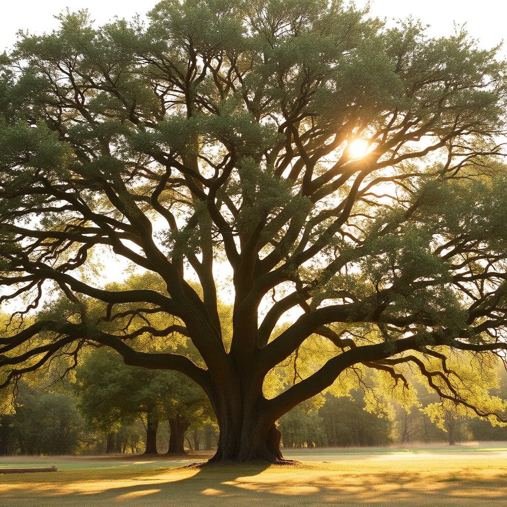 Un árbol amplio ofreciendo sombra en un paisaje sereno